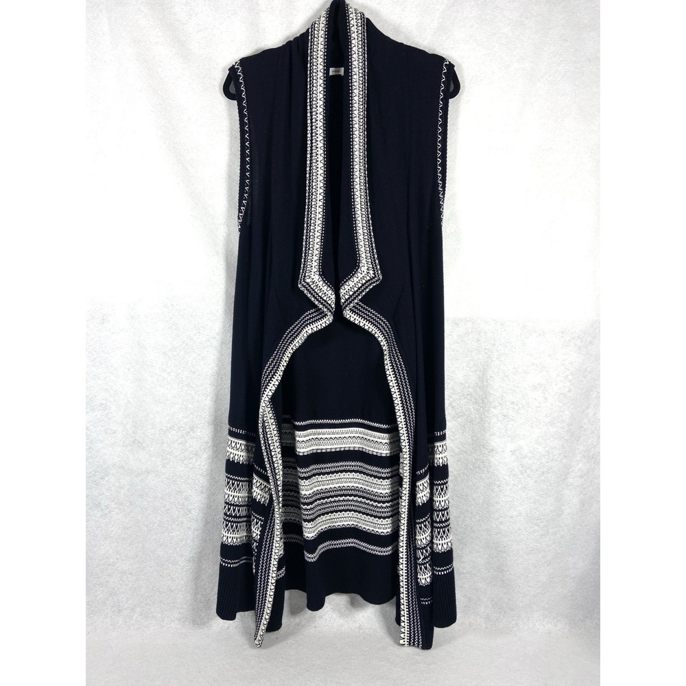 Vince Sweater Women's Small Black White Long Open Cardigan Sleeveless Boho Chic